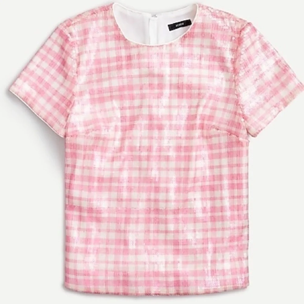 NWT J.Crew Pink Gingham Sequin Top size small